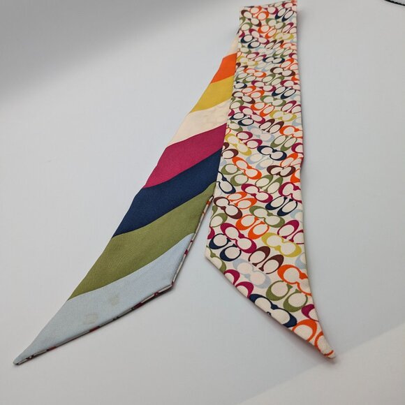 Coach Women’s Skinny 100% Silk Scarf Signature C Logo Print - Picture 5 of 11